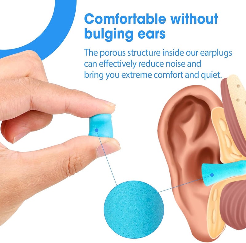 AZEN 100 Pairs Ear Plugs Bulk, NRR 32dB Soft Foam Ear Plugs for Sleeping Noise Cancelling, Earplugs for Concerts Shooting Swimming Noise Reduction (Lake Blue) - Image 3